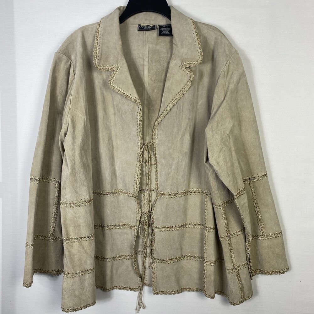 Outbrook Women's 100% Suede Leather Jacket Size 1X 16W-18W Patchwork Stitching